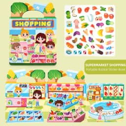 [Reusable Sticker Book] Children's Sticker Toys, Transportation, Dinosaurs, Farm, Animals, Space, Supermarket, Fairy Tales, Princesses, Washable, Durable, Portable, Basic Cognitive Skills Development, Suitable for Boys and Girls over 3 Years Old, Birthday Gifts, Halloween, Christmas, Thanksgiving Gifts
