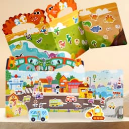 [Reusable Sticker Book] Children's Sticker Toys, Transportation, Dinosaurs, Farm, Animals, Space, Supermarket, Fairy Tales, Princesses, Washable, Durable, Portable, Basic Cognitive Skills Development, Suitable for Boys and Girls over 3 Years Old, Birthday Gifts, Halloween, Christmas, Thanksgiving Gifts