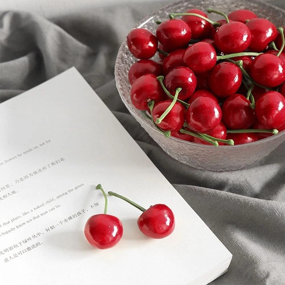 20Pcs Artificial Cherry Fake Fruit Model Cake Ornament Christmas Decoration Photography Props Party Decor Home Table DecorCraft