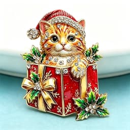 Wuli&baby Lovely Christmas Cat Brooches For Women Unisex 2-color Rhinestone Gifts Box New Year Party Brooch Pins
