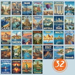 32pcs Travel Postcard Set, City Scenery High-Definition Cards, Living Room Decor, Christmas Gift, Student Present, Affordable