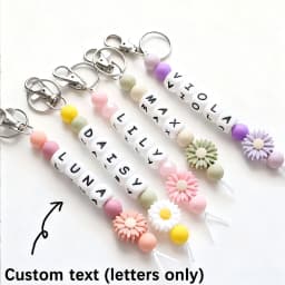 1 Personalized Custom Daisy Silicone Keychain, Beaded Keychain, Bag/Cup Charm, Name Tag Keychain, Christmas Gift
