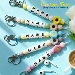 1 Personalized Custom Daisy Silicone Keychain, Beaded Keychain, Bag/Cup Charm, Name Tag Keychain, Christmas Gift