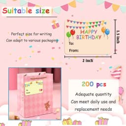 200 Pcs Happy Birthday Gift Tags Name Tags Stickers 1.5 X 2 Inch - Rectangle Christmas to From Labels Present Label