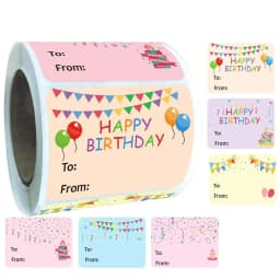 200 Pcs Happy Birthday Gift Tags Name Tags Stickers 1.5 X 2 Inch - Rectangle Christmas to From Labels Present Label