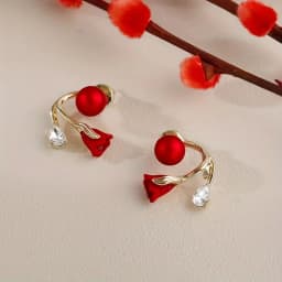 Korean Red Rose Stud Earring Fashion Imitation Pearl Flower Earrings for Woman Party Jewelry Christmas Gift New Arrivals