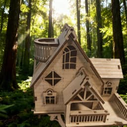 DIY Wooden Tree-Shaped House Model Kit 3D Puzzle Construction Fun Set Wooden Building Blocks Christmas & Halloween Gift