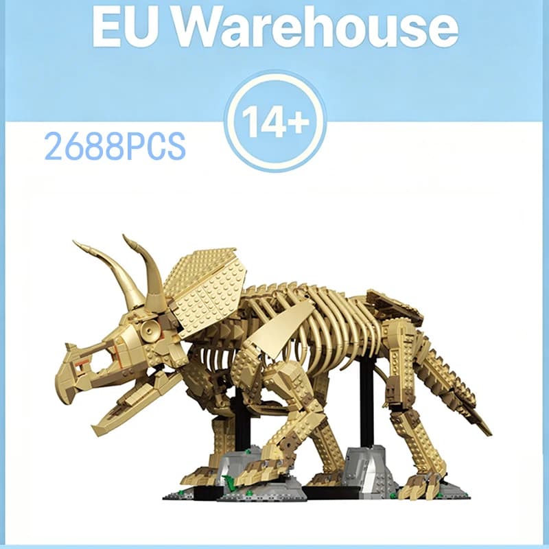 2688 Pieces Room Decor Triceratops Fossil Building Block Set Construction Dinosaur Model Brick Adults Birthday Christmas Gifts