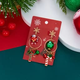 New Design Asymmetrical Snowflake Dangle Earring for Women Red Green Christmas Ball Bell Candy Cane Long Earring Holiday Jewelry