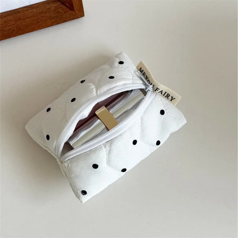 Ladies' Cosmetic Bag Canvas Polka Dot Sweet Cute Kawaii Makeup Bag Christmas Hand-held Large Capacity Storage Bag Case for Girl