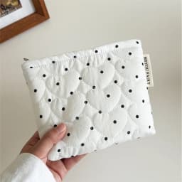 Ladies' Cosmetic Bag Canvas Polka Dot Sweet Cute Kawaii Makeup Bag Christmas Hand-held Large Capacity Storage Bag Case for Girl