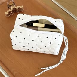 Ladies' Cosmetic Bag Canvas Polka Dot Sweet Cute Kawaii Makeup Bag Christmas Hand-held Large Capacity Storage Bag Case for Girl