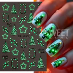 2pcs Luminous Christmas Light Nail Sticker Simple Xmas Tree Star Adhesive Decals Glow In The Dark Night Creative Winter Manicure