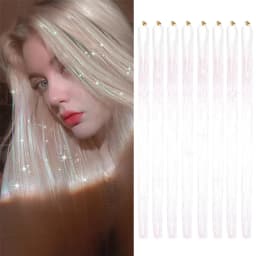 Gold and Silver Hair Sequin Set with 8 Pieces of 1600 Strands of Sparkling Hair for Christmas and Halloween Parties