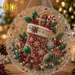 DIY Pearl Diamond Painting Suncatcher Craft Kit Round Acrylic Christmas Series Pendant Pearl Beads Craft Kit For Home Decoration