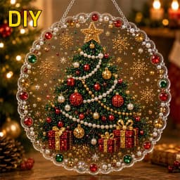 DIY Pearl Diamond Painting Suncatcher Craft Kit Round Acrylic Christmas Series Pendant Pearl Beads Craft Kit For Home Decoration