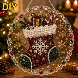 DIY Pearl Diamond Painting Suncatcher Craft Kit Round Acrylic Christmas Series Pendant Pearl Beads Craft Kit For Home Decoration