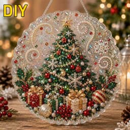 DIY Pearl Diamond Painting Suncatcher Craft Kit Round Acrylic Christmas Series Pendant Pearl Beads Craft Kit For Home Decoration