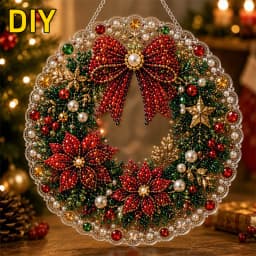 DIY Pearl Diamond Painting Suncatcher Craft Kit Round Acrylic Christmas Series Pendant Pearl Beads Craft Kit For Home Decoration