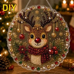 DIY Pearl Diamond Painting Suncatcher Craft Kit Round Acrylic Christmas Series Pendant Pearl Beads Craft Kit For Home Decoration