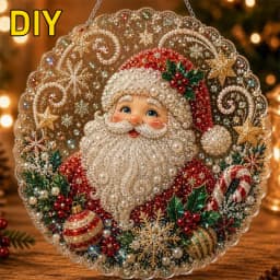 DIY Pearl Diamond Painting Suncatcher Craft Kit Round Acrylic Christmas Series Pendant Pearl Beads Craft Kit For Home Decoration