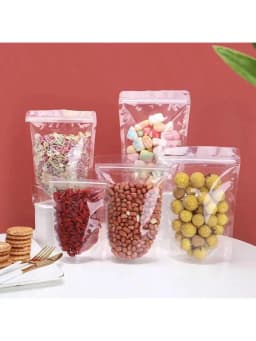 50/100pcs Transparent Zipper Bags, Reusable Storage Bag for Candies, Pasta, Spices, Birthdays, Party, Christmas Gifts, Packaging
