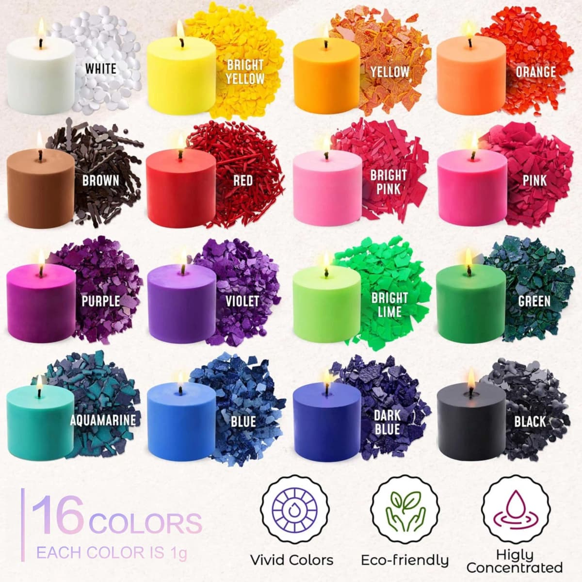 Candle Dyes - 6/12/16 Colors (1 Gram Each) for Candle Coloring and Making, Candle Making Materials, 16 Common Color Dyes, for Making Colorful Candles, DIY Candle Materials, Gifts for Family and Friends, DIY Atmosphere Decoration. Dyeing Materials for DIY Candle Making, Suitable for Christmas Gifts, New Year Gifts, and Atmosphere Setting.