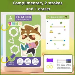 36-Page Reusable Workbook - 2 Pens + Eraser, Erasable Stickers for Kids' Drawing & Control, New Year & Christmas Gift