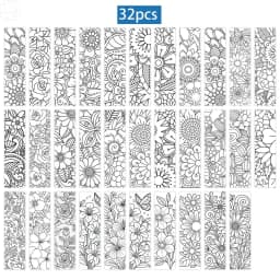 32pcs, Coloring Flower Bookmarks, Suitable for Back-to-School Season, Christmas, Halloween, Teachers, Readers, and Birthdays.