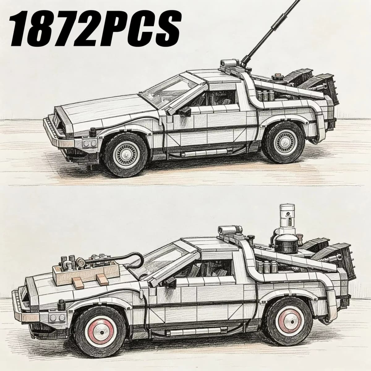 1872Pcs New Technical Back to the Future Time Machine Building Blocks Vehicle Model DIY Car Assemble Bricks Christmas Toys Gifts