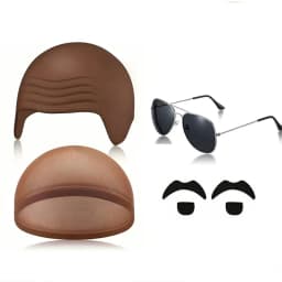 Bald Outfit Cosplay Accessories Set with Latex Bald Hat And Nylon Wig Cap for Halloween Christmas Carnival April Fool's Party