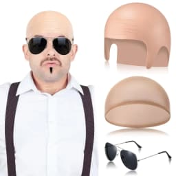 Bald Outfit Cosplay Accessories Set with Latex Bald Hat And Nylon Wig Cap for Halloween Christmas Carnival April Fool's Party
