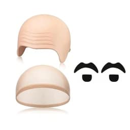Bald Outfit Cosplay Accessories Set with Latex Bald Hat And Nylon Wig Cap for Halloween Christmas Carnival April Fool's Party
