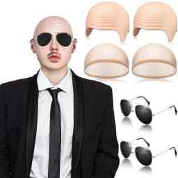 Bald Outfit Cosplay Accessories Set with Latex Bald Hat And Nylon Wig Cap for Halloween Christmas Carnival April Fool's Party