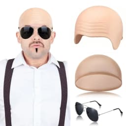 Bald Outfit Cosplay Accessories Set with Latex Bald Hat And Nylon Wig Cap for Halloween Christmas Carnival April Fool's Party