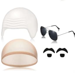 Bald Outfit Cosplay Accessories Set with Latex Bald Hat And Nylon Wig Cap for Halloween Christmas Carnival April Fool's Party