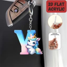 2D Flat A-Z Alphabet Animal Keychain, Colorful Acrylic Charms with Durable Iron Chain, Educational Christmas Gift for Backpack