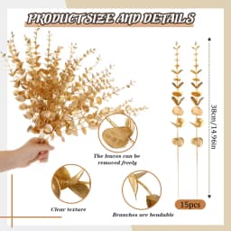 15pcs Artificial Eucalyptus Stems Gold Faux Eucalyptus Branch Wedding Bouquet DIY Decor Home Party Table Christmas Decorations