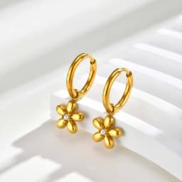 Vintage Luxury Zircon Flower Charms Huggies Hoop Earrings,18k Gold Plated Stainless Steel Earrings, Christmas Gift for Her