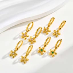 Vintage Luxury Zircon Flower Charms Huggies Hoop Earrings,18k Gold Plated Stainless Steel Earrings, Christmas Gift for Her