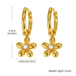 Vintage Luxury Zircon Flower Charms Huggies Hoop Earrings,18k Gold Plated Stainless Steel Earrings, Christmas Gift for Her