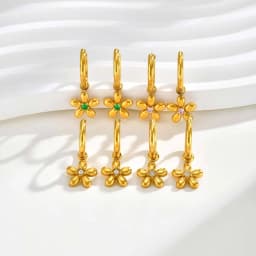Vintage Luxury Zircon Flower Charms Huggies Hoop Earrings,18k Gold Plated Stainless Steel Earrings, Christmas Gift for Her
