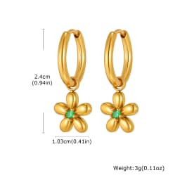 Vintage Luxury Zircon Flower Charms Huggies Hoop Earrings,18k Gold Plated Stainless Steel Earrings, Christmas Gift for Her