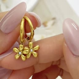 Vintage Luxury Zircon Flower Charms Huggies Hoop Earrings,18k Gold Plated Stainless Steel Earrings, Christmas Gift for Her