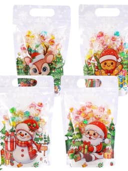 10/20pcs Transparent Christmas Gift Bag Cute Santa Claus Printed Self-Adhesive Candy Bags Home 2026 Xmas Party Supplies