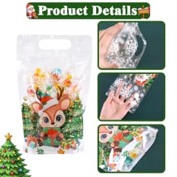 10/20pcs Transparent Christmas Gift Bag Cute Santa Claus Printed Self-Adhesive Candy Bags Home 2026 Xmas Party Supplies