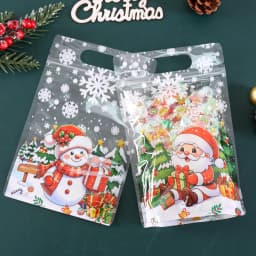 10/20pcs Transparent Christmas Gift Bag Cute Santa Claus Printed Self-Adhesive Candy Bags Home 2026 Xmas Party Supplies