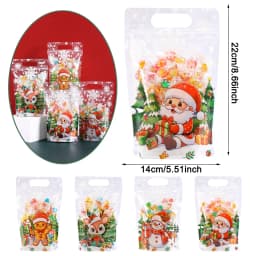 10/20pcs Transparent Christmas Gift Bag Cute Santa Claus Printed Self-Adhesive Candy Bags Home 2026 Xmas Party Supplies