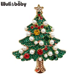 Wuli&baby Shining Christmas Tree Brooches For Women Unisex Pearl Rhinestone New Year Trees Plants Party Office Brooch Pins Gifts