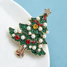 Wuli&baby Shining Christmas Tree Brooches For Women Unisex Pearl Rhinestone New Year Trees Plants Party Office Brooch Pins Gifts